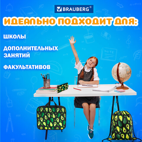 Папка на молнии с ручками А4, мешок для обуви 42х33 см, пенал 20х10 см, "Avocado" НАБОР BRAUBERG, 271433