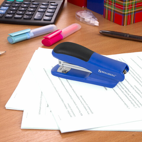 Степлер №24/6, 26/6 BRAUBERG "SX-39", до 25 листов, синий, 228591