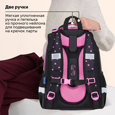 Ранец BRAUBERG SHINY, 2 отделения, с брелоком, "Улыбающийся котик", 38х28х14 см, 272040