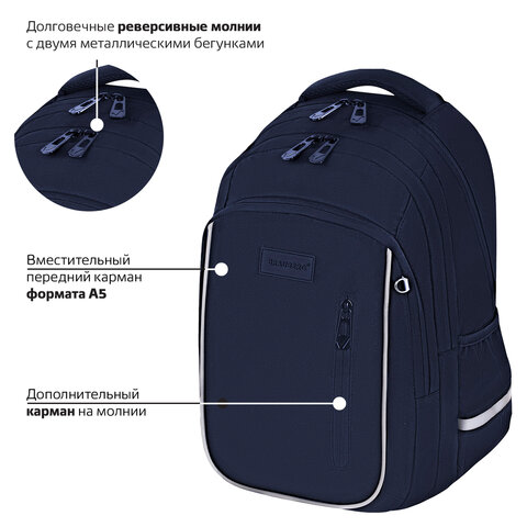 Рюкзак BRAUBERG INTENT, 2 отделения, 4 кармана, "Navy blue", 39х27х14 см, 273113