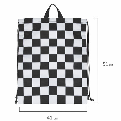 Мешок для обуви BRAUBERG большой удобный с ручкой, 51х41 см, "Black and White", 271595