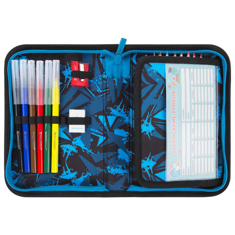 Пенал BRAUBERG с наполнением, 1 отделение, 1 откидная планка, 24 предмета, 21х14 см, "Night race", 272352