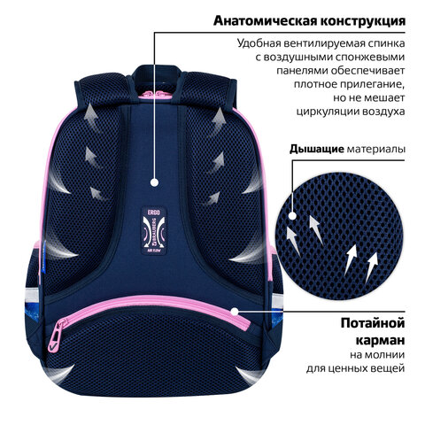 Ранец BRAUBERG FIT, 2 отделения, Night watcher, СВЕТЯЩИЙСЯ, 38х27х14 см, 273108