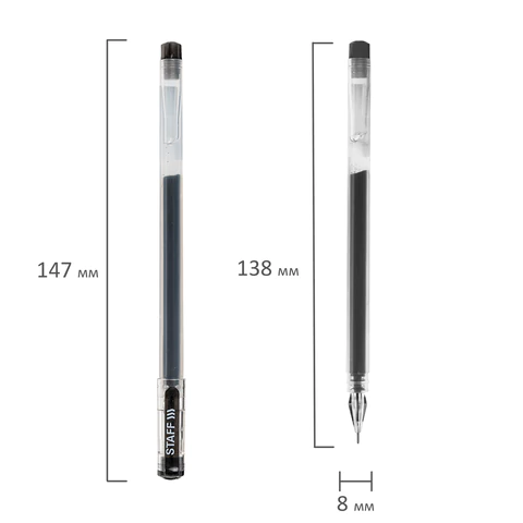 Ручка гелевая STAFF "Basic" GP-675, ЧЕРНАЯ, длина письма 1000 м, игольчатый узел 0,5 мм, линия письма 0,35 мм, 143675