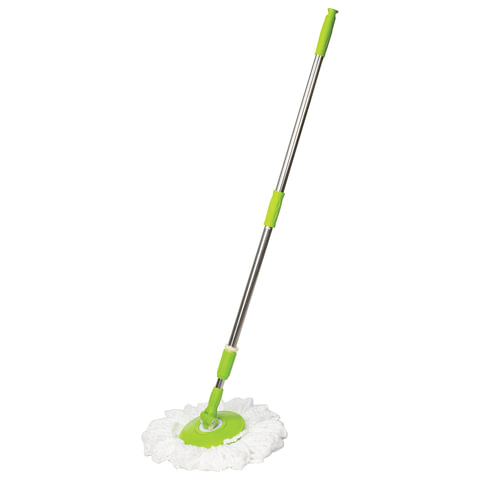 Швабра с отжимом и ведром 7л/5л, отжим центрифуга / рукоятка, 2 круглые насадки, крепление кольцо, синий, LAIMA 603624