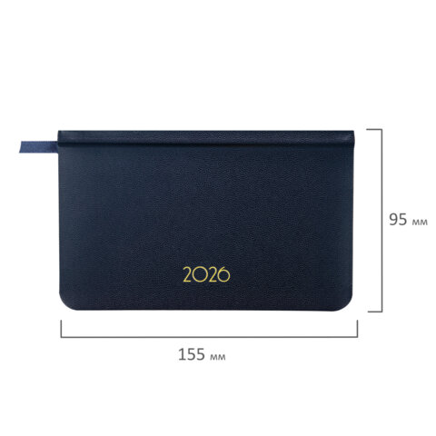 Еженедельник датированный 2026, МАЛЫЙ ФОРМАТ, 95х155 мм, А6, BRAUBERG "Select", балакрон, темно-синий, 117192