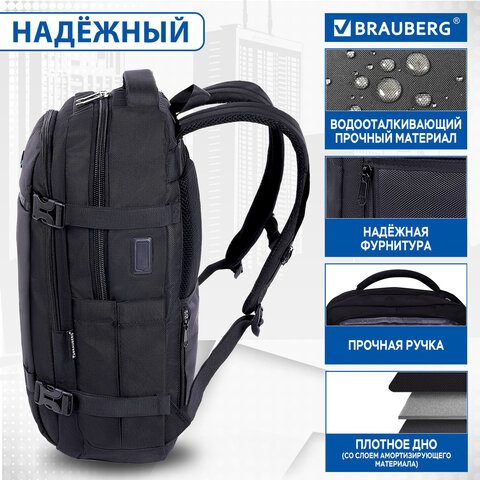 Рюкзак BRAUBERG FUNCTIONAL с отделением для ноутбука, 2 отделения, USB-порт, Solid, 46х31х15 см, 272575