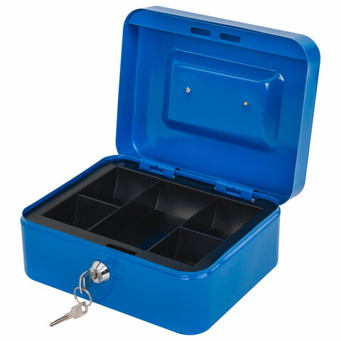 Ящик для денег, ценностей, документов, печатей, 90х160х200 мм, ключевой замок, синий, BRAUBERG, 291351