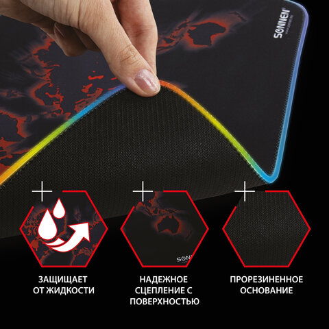Коврик для мыши SONNEN "LIGHTING", резина+ткань, 350х270х4 мм, чёрный, 513316