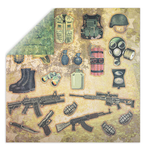 Бумага для скрапбукинга 30х30 см "Милитари", двусторонняя, 12 листов, 180 г/м2, ОСТРОВ СОКРОВИЩ, 665436