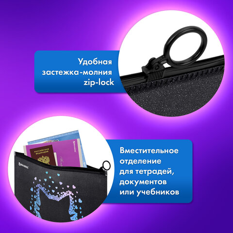 Папка для тетрадей BRAUBERG А4, 1 отделение, пластик, на zip-lock молнии, "Pretty face", 273319