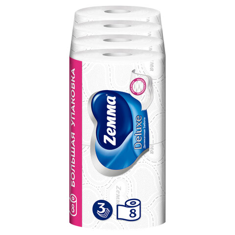 Бумага туалетная 3-слойная 8 рулонов (8х17 м), белая, ZEMMA/ZEWA Deluxe, 53661