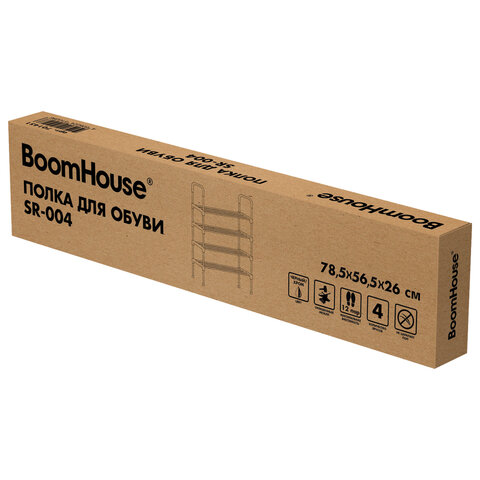 Полка для обуви BOOMHOUSE (БУМХАУС) SR-004 (В785хШ565хГ260 мм), 4 полки, металл/пластик, черная/хром, 701451