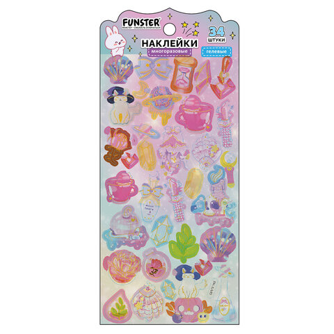 Наклейки гелевые "Акварельные мечты", 17,5х9 см, ассорти 6 видов, FUNSTER (ФАНСТЕР), 666096