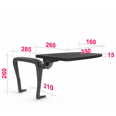 Стол (пюпитр) для стула "ИЗО", для конференций, складной, пластик/металл, черный