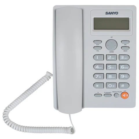 Телефон SANYO RA-S306W, спикерфон, память 50 номеров, тональный / импульсный режим, белый