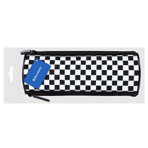 Пенал мягкий BRAUBERG, 3 отделения, нейлон, 21х7х7 см, "Black and White", 273582