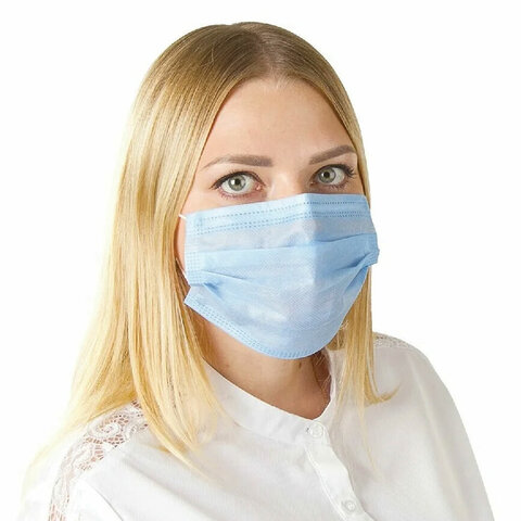 Маски одноразовые КОМПЛЕКТ 50 шт. медицинские 3-х слойные голубые (фильтр мельтблаун) SENSE, короб
