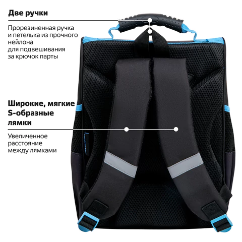 Ранец ПИФАГОР BASIC, 1 отделение, 3 кармана, эргономичная спинка, "Angry shark", 35х28х18 см, 272044