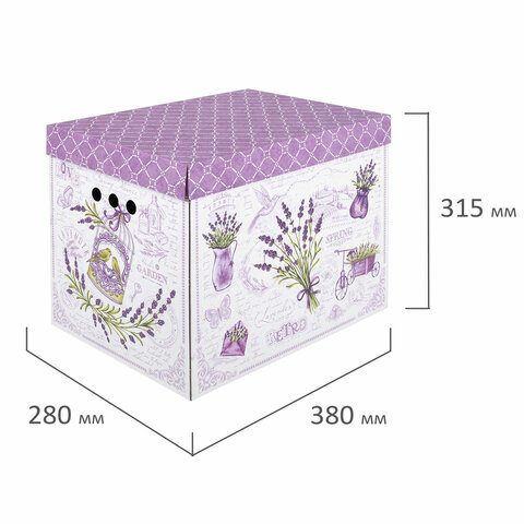 Короб для хранения из плотного микрогофрокартона 380х280х315 мм, КОМПЛЕКТ 3 шт., BRAUBERG HOME "Лаванда", 271821