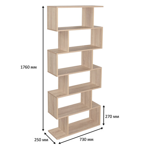 Стеллаж BRABIX "Scandi SH-008", 730х250х1760 мм, 6 секций, ЛДСП, дуб сонома, 641898, ЦБ013658-2