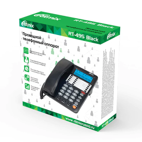 Телефон RITMIX RT-495 black, АОН, спикерфон, память 60 номеров, тональный / импульсный режим, черный, 80002152
