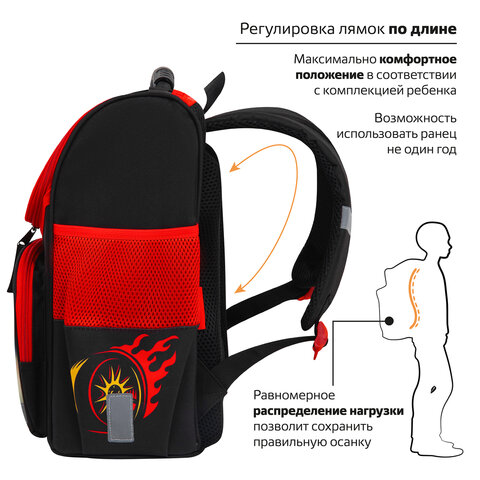 Ранец ПИФАГОР BASIC, 1 отделение, 3 кармана, эргономичная спинка, "Cool wheels", 35х28х18 см, 272045