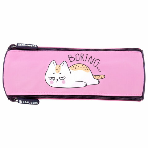 Пенал BRAUBERG, 3 отделения, нейлон, 21х7х7 см, "Lazy cat", 272306