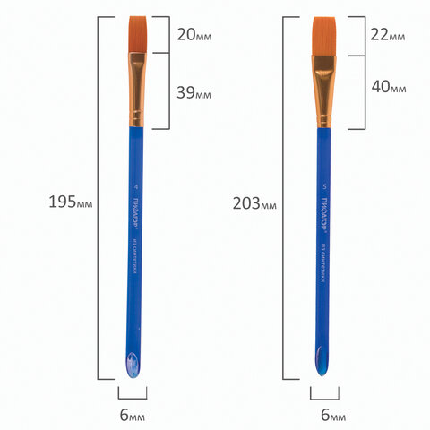Кисти ПИФАГОР, набор 5 шт. (СИНТЕТИКА: плоские № 1, 2, 3, 4, 5), пакет с европодвесом, 200888