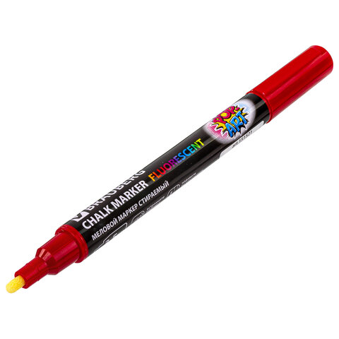 Маркер меловой "POP-ART" КРАСНЫЙ, 3,5 мм, стираемый, для гладких поверхностей, BRAUBERG, 151521