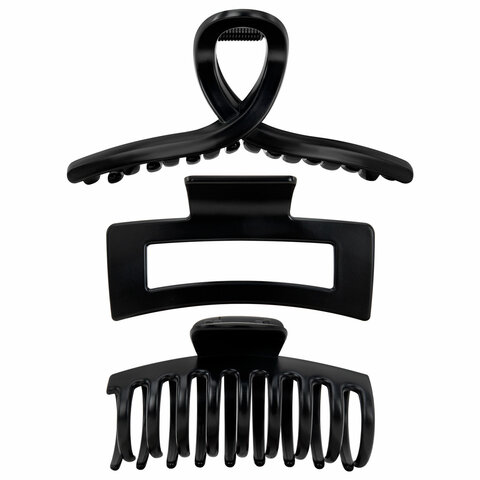 Крабы для волос НАБОР 3 шт., 8,5 см / 8,5 см / 11 см, soft-touch, чёрный, MONTE VITA (МОНТЕ ВИТА), 457032