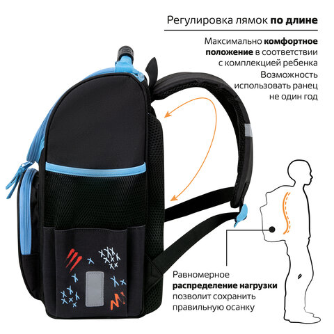 Ранец ПИФАГОР BASIC, 1 отделение, 3 кармана, эргономичная спинка, "Angry shark", 35х28х18 см, 272044