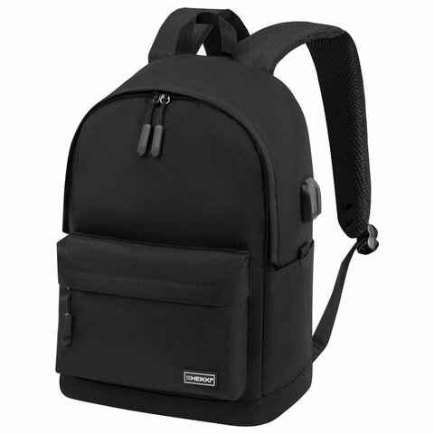 Рюкзак HEIKKI ACTIVE (ХЕЙКИ) универсальный, отделение для ноутбука, USB-порт, черный, 44х31х14 см, 272560