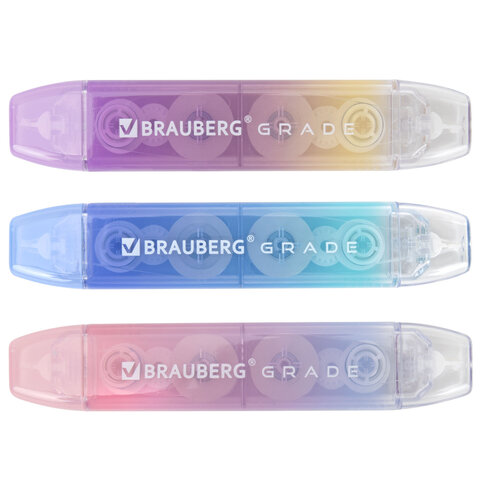 Корректирующая лента двусторонняя BRAUBERG "GRADE PASTEL", 5 мм x 10 м, КОМПЛЕКТ 3 штук, 273026