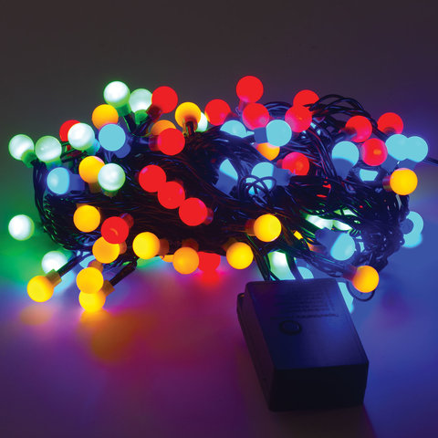 Электрогирлянда-нить комнатная 10 м, 100 LED, с насадками, вид: "Шарики", мультицветная, 220V, контроллер, ЗОЛОТАЯ СКАЗКА, 591102