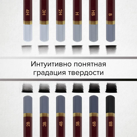 Карандаши чернографитные художественные 4H-8B, НАБОР 12 шт., В ПЕНАЛЕ, BRAUBERG ART "PREMIERE", 181895