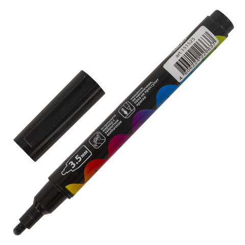 Маркер меловой "POP-ART" ЧЕРНЫЙ, 3,5 мм, стираемый, для гладких поверхностей, BRAUBERG, 151525