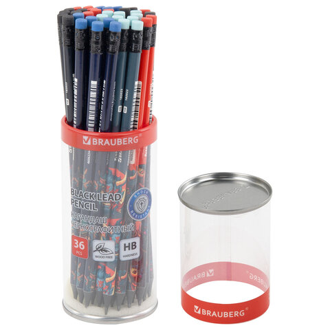 Карандаш чернографитный с принтом BRAUBERG "ONI", 1 шт., HB, с ластиком, корпус ассорти, 182023
