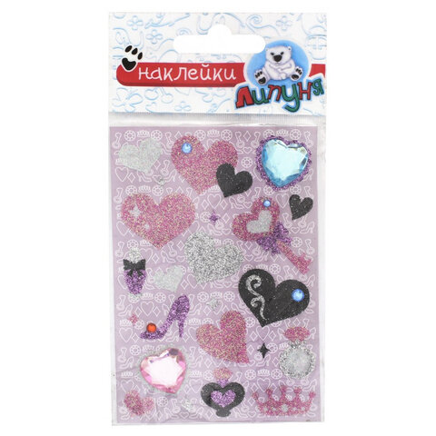 Наклейки "Хрустальные сердца", с европодвесом, ЛИПУНЯ, АССОРТИ, 125460