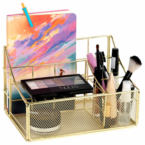 Органайзер для косметики и мелочей металлический 4 секции, MONTE VITA (МОНТЕ ВИТА), 160х240х150 мм, золото, 272479
