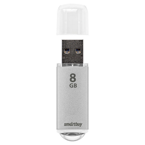 Флеш-диск 8 GB, SMARTBUY V-Cut, USB 2.0, металлический корпус, серебристый, SB8GBVC-S