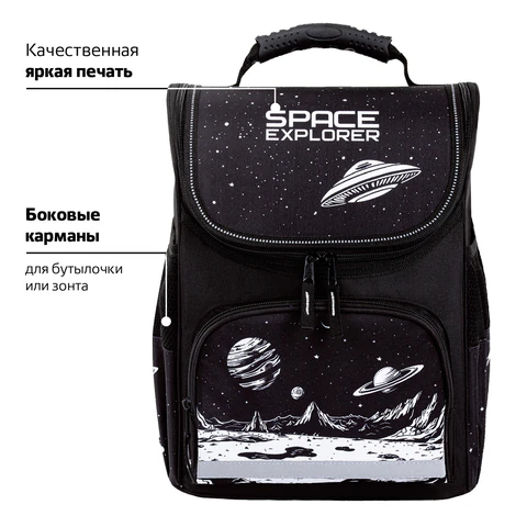 Ранец ПИФАГОР BASIC, 1 отделение, 3 кармана, эргономичная спинка, "Space invader", 35х28х18 см, 273140