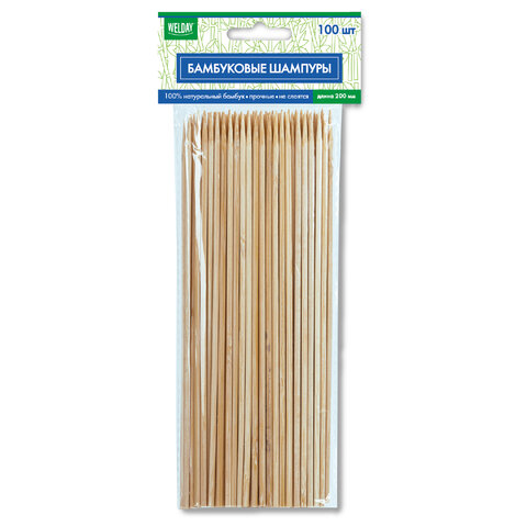 Шпажки-шампуры для шашлыка бамбуковые 200 мм, 100 штук, WELDAY (ВЭЛДЭЙ), 607570, 67