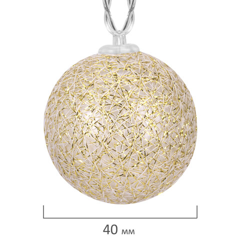 Электрогирлянда-нить комнатная 1,8 м, 16 LED, с насадками, вид: "Шарики", бронза, тёплый белый, на батарейках, ЗОЛОТАЯ СКАЗКА, 592558