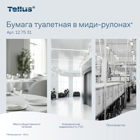 Бумага туалетная 100 м, Tellus/TORK (Система Т6) ADVANCED, КОМПЛЕКТ 27 рулонов, 2-слойная, белая, 127531, 127530/127531