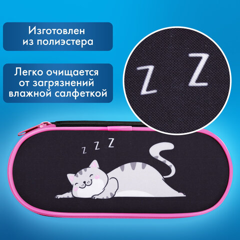 Пенал-футляр BRAUBERG, 1 отделение, органайзер, полиэстер, 22x9х5 см, "Don't wake up", 272311