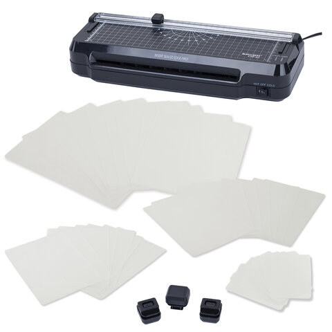 Ламинатор 3 в 1 BRAUBERG CHF-02, А4, 60-150 мкм, 30 см/мин, со встроенным резаком и обрезчиком углов, В ПОДАРОК набор пленок 40 шт., 532862