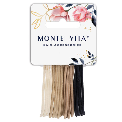 Резинка для волос НАБОР 16 шт., 0,15х14 см, чёрный, коричневый, бежевый, MONTE VITA (МОНТЕ ВИТА), 457036