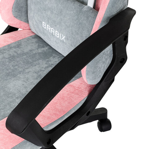 Кресло компьютерное BRABIX "Forcer GM-127", 2 подушки, ткань, розовое/серое, 533215