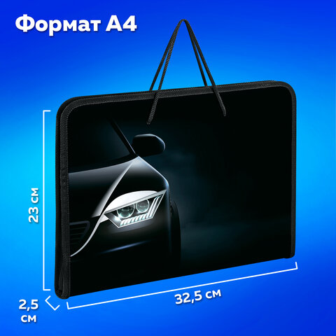 Папка для труда на молнии с ручками ПИФАГОР А4, 1 отделение, пластик, органайзер, "Car flash", 272231